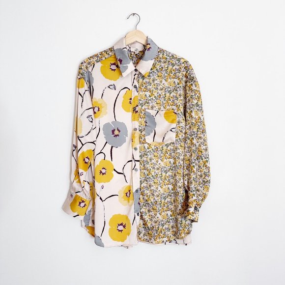 Entro Poppy Mixed Print Button Down Top | S - Picture 2 of 11